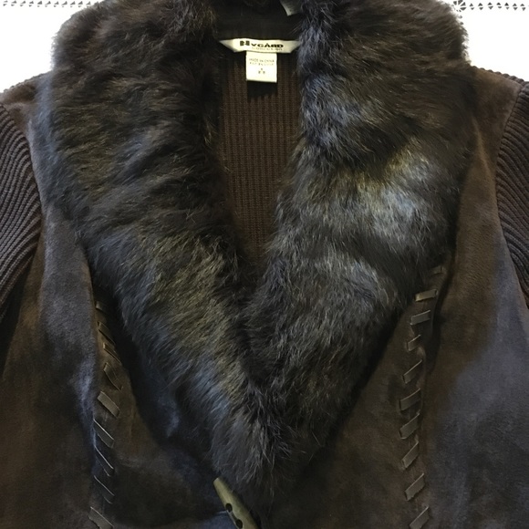 Dark Brow leather and knitted Blazer with wooden button 28’ length - Picture 3 of 4